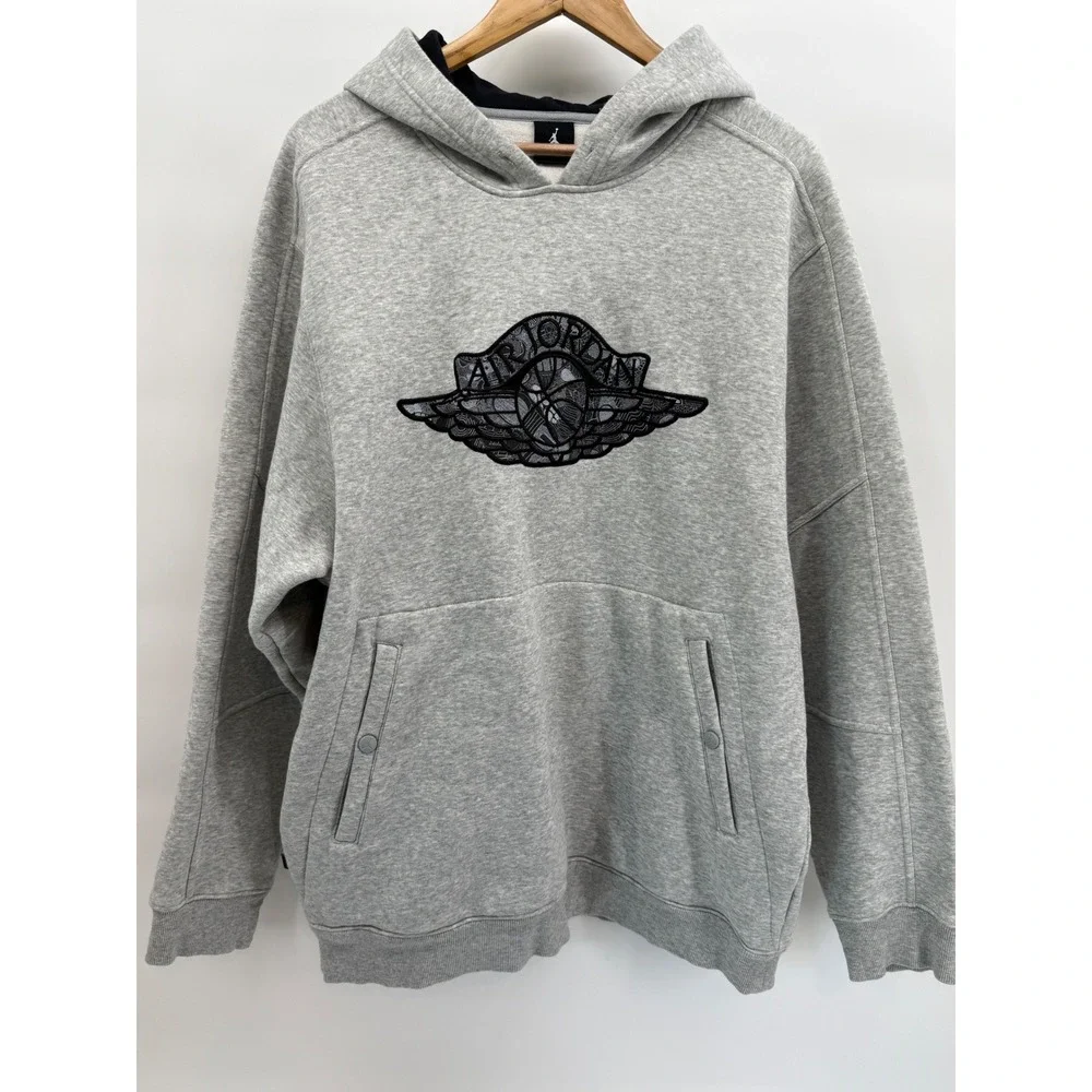 Jordan Mens Air Jordan Wings Logo Fleece Hoodie Gray Black Large Pullover